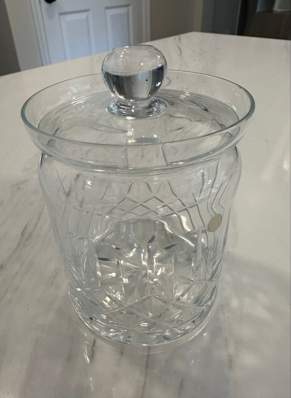 Vintage Hungarian Hand Cut Crystal Jam Honey Jar Lidded Ball Finial 4.5"